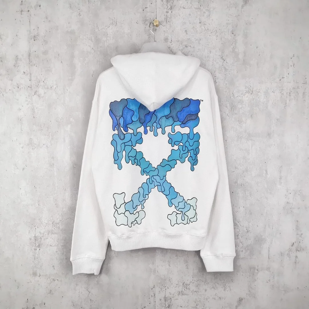 Top tested version official website new model OFF-WHITE water droplets dissolve blue ice cream hoodie pullover sweatshirt Graffiti arrow series European niche culture high street versatile inkjet graffiti water drop arrow 💧 hot melt gradient effect! The printing adopts the imported glue hot stamping process. The printing has an overlapping and melting texture, creating a three-dimensional and dynamic effect. After high temperature and heat fixation, the firmness is very high, so there is no need to worry about the printing fading and falling off easily! The fabric is made of custom-woven and dyed pure cotton twill terry that has been pre-shrunk by washing and treated to prevent pilling. The collar is made of thick threads and is elastic. The collar will not deform even after repeated cleaning for a long time!   Complete range of PB packaging bags with wash water label tags and comparison support! 🚩Wall crack recommendation is different from the market currency! A full set of customized accessories! Strict quality control! ZP-purchasing agent of the same level! It’s extremely difficult to reproduce, so don’t be afraid of any comparison! Give it away and keep it for yourself💕 The fabric is made of 480g large fish scale pure cotton terry fabric, which is full of drape and is a big release. Color: black and white Size: XS-L P:390
